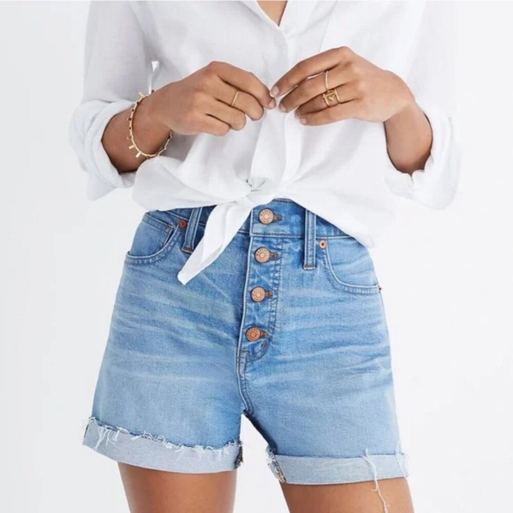 Madewell| High-Rise Denim Shorts Button-Front Edition Poppins Wash Size 28